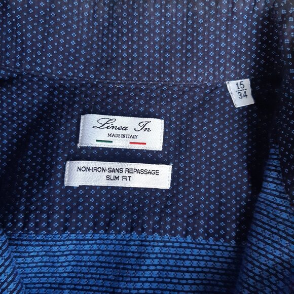 Linea In SZ 15 Slim Fit Woven Blue Button Up Non-Iron Men's Shirt - Picture 5 of 14